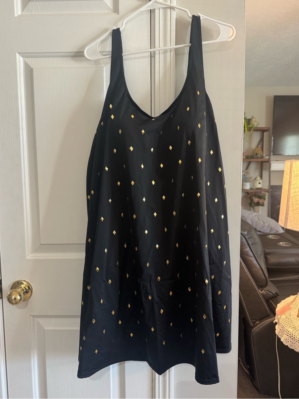 Swimsuits For All Black Mini Dress with Gold Diamond Accents